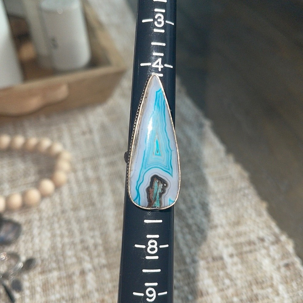 Sterling Silver Blue Agate Long Teardrop Ring Size 6